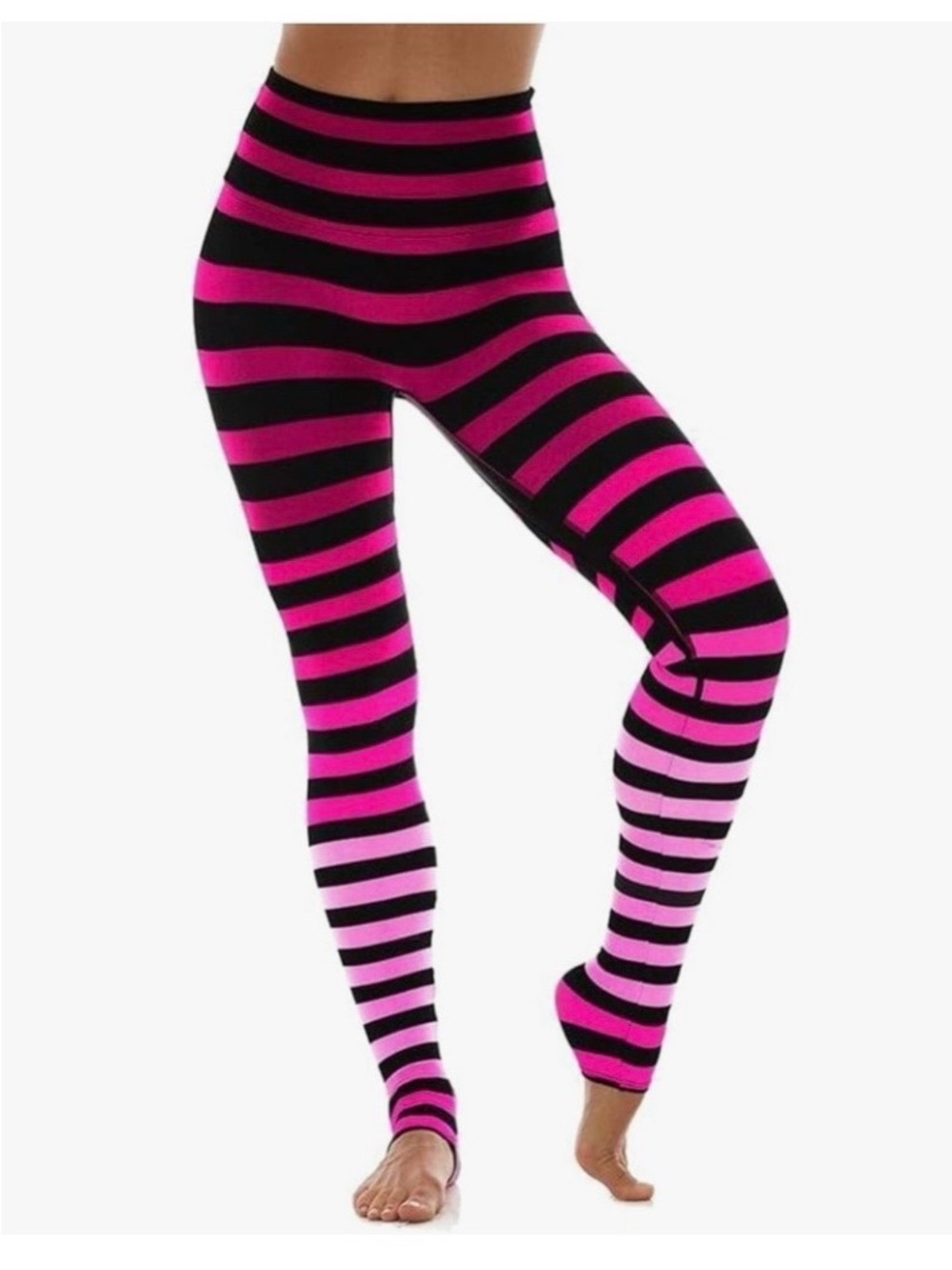 K-DEER Black & Hot Pink Striped High-Waist Leggings